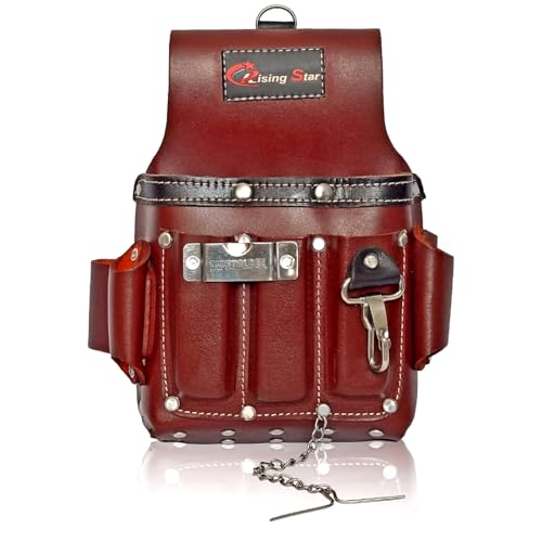 Rising Star Wears Professional Tool Belt with Suspenders | Leather Carpenter & Electrician Tool Belt | Heavy Duty Construction Belt for Men