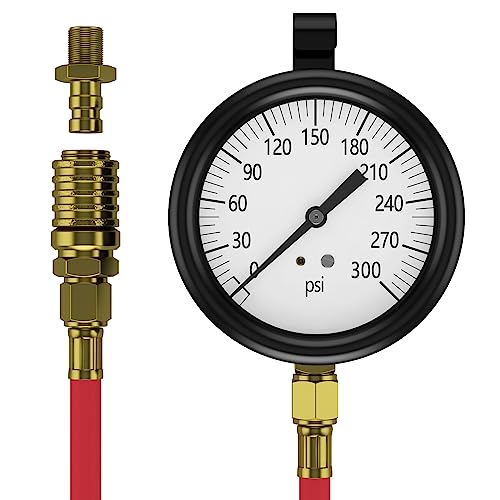 Moker TU-32-20 Compuchek Fuel Pressure Test Gauge, 0-300 PSI, Fits Cummins & Other Diesel Engines with Compuchek Ports, 6-Foot Hose for Road Testing