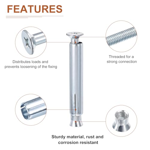 DTGN 3/8" x 4" Flat Sleeve Anchors - 30Pack - Good for Concrete Dry Brick Block Walls - Carbon Steel - Silver 30 3/8" x 4"