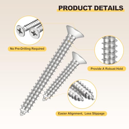 METALLIXITY 800Pcs #8 Countersunk Phillips Wood Screws Kit SS304 #8x5/8" to #8x2" Silver 800