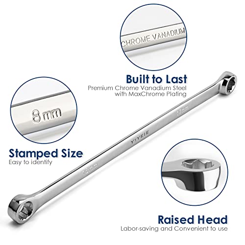 YIYEIE 5-Piece Extra Long Box End Wrench Set, Metric 8mm-19mm, 6 Point Extended Bolt Extractor Wrench, CR-V Labor-Saving Aviation Spanner with EVA Foam 5PCS