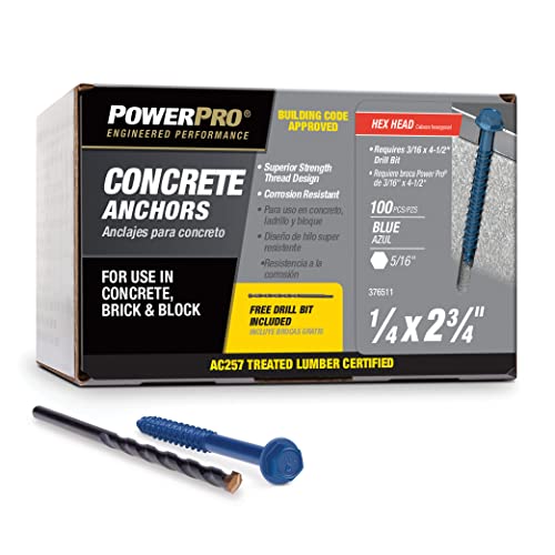 Power Pro Blue Hex Washer-Head Concrete Screw Anchors (1/4" x 2-3/4") - 100 pc 1/4" x 2-3/4"