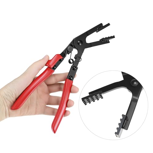 QWORK 2Pcs Multi-Angle Hose Clamp Plier Set, Heavy Duty Locking Hose Clamp Tool for Automotive Fuel Coolant Oil Pipe, Reinforced Carbon Steel Spring Button Pliers for Rusted Aging Clamps