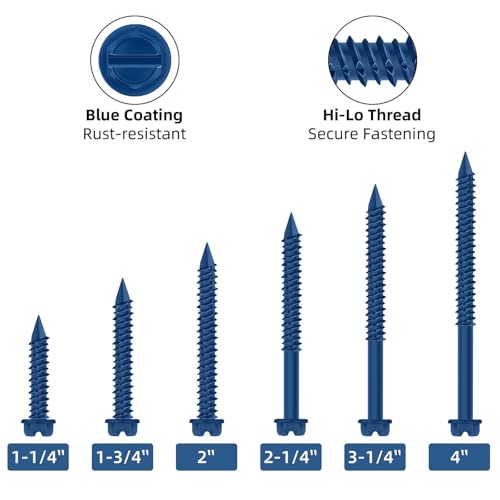 1/4" x 5" Blue Hex Head Concrete Screw Anchor Kit for Anchoring to Masonry, Block or Brick, 50 PCS 1/4" x 5" Blue-Hex Head