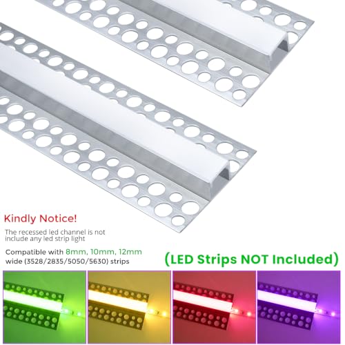 4 Pack 3.3ft/1M Plaster-in LED Channel, Trimless Recessed Drywall LED Diffuser Channel with Milky Diffuser, Aluminum Channel for Strip Lights, Under Cabinet, Wall and Ceiling (Light NOT Included) Double-edge 3.3ft 4pack ( 13mm inner width) 4