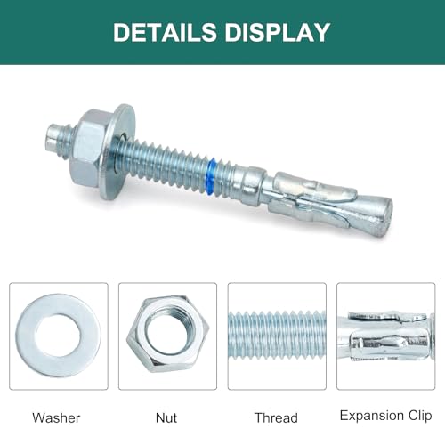1/4" x 2-1/4" Concrete Anchors (50 Pack) 1/4 inch Wedge Anchors Bolts Zinc Plated 1/4"x2-1/4"