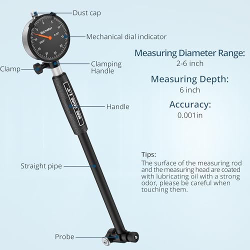 Dial Bore Gauge, 2-6in,0.001in Accuracy,11 Measuring Heads,6in Deep Reach
