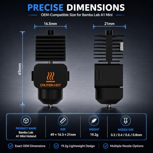 2PCS 0.4mm+0.6mm Hotend Nozzle Kit for Bambu Lab A2L/A1/A1 Mini 0.4/0.6mm