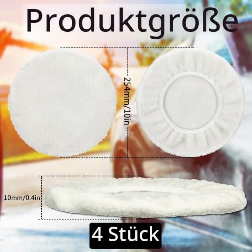 Set of 4 Polishing Hoods, 220 mm - 250 mm Lambswool Polishing Hoods, Polishing Covers for Einhell Battery Car Polishing Machines, Car Polishing Pad, Compatible CE-CB 18/254 Li, CC-PO 90