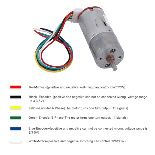 Garosa Encoder Gear Motor 12V 65mm 500RPM Full Metal Gears for Smart Car