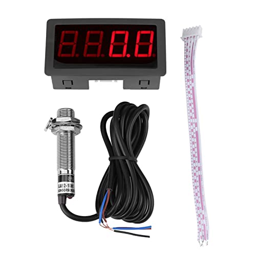 Digital Speedometer, 4 Digits LED Display + NPN Proximity Sensor for Measuring Temperature, Pressure, Physical Amount (Red/Blue) (Red)