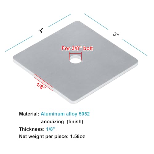 10 PCS 3" Aluminum Flat Plate Square Washer for 3/8" Bolt Strut Channel (Pack of 2) 3"x3" (Pack of 2)