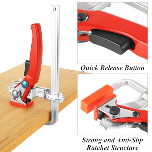 LANIAKEA 2PCS Ratcheting Table Clamp Quick Bar Clamp with 0~6" Clamping Range Ratchet Guide Rail F Clamp for MFT Table and Guide Rail System