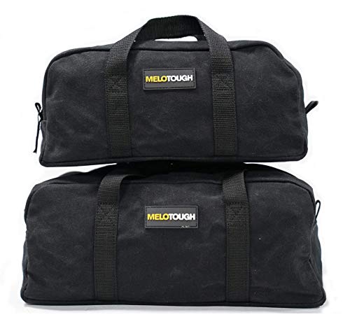 MELOTOUGH Waxed Canvas Utility Tool Tote bag Combo Kit-Includes 1 Medium & 1 Small Tool Organizer Bags for Electrician, Plumbing, Gardening, HVAC