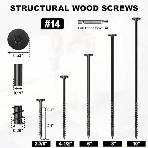 FMhotu #14 Heavy-Duty Wood Screws (4-1/2 Inch,50Pcs,Black) #14 x 4-1/2" Black 50