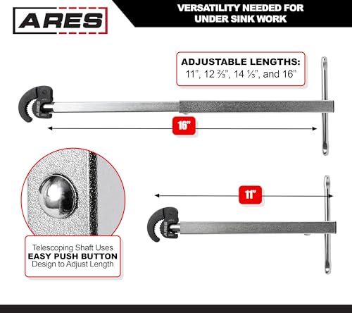 ARES 33001 11-16-In Telescopic Basin Wrench - Adjustable 1-3/8-In Jaw