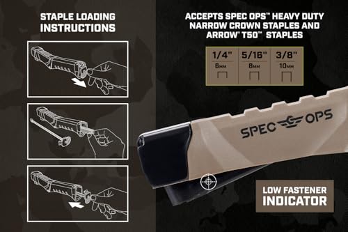 Spec Ops Tools Heavy Duty Hammer Tacker for Manual Stapling, Construction, Insulation & Roofing, Metal Strike Cap, Compatible with 1/4", 5/16" and 3/8" Staples