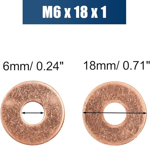 10PCS M6 Copper Washers, M6 x 18mm x 1mm Flat Sealing Rings Oil Sump Plug Gaskets for Bolts Nuts Fittings