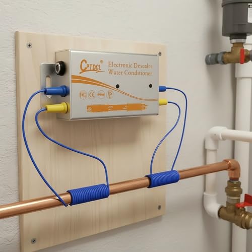 Electronic Water Descaling System, Salt-free Descaler, Limescale Reduction for All Types of Hydraulic Hoses (Silver) silver