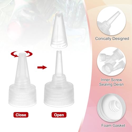 PATIKIL 24/410 Twist Top Caps, 100Pcs Plastic Squeeze Bottle Replacement Caps with Foam Gasket for Paint Lids Glue Dispensing DIY Crafts, Clear