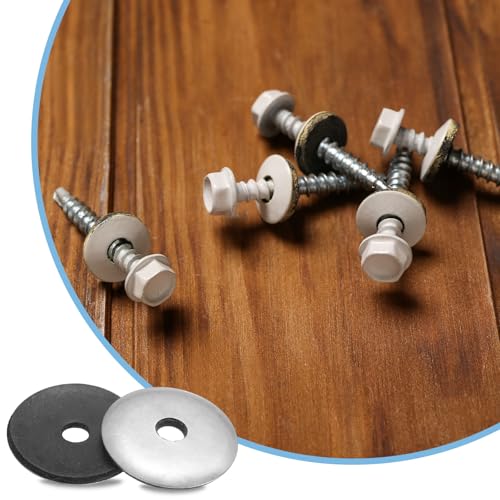 uxcell 200Pcs 1/4" x 1-3/16" Sealing Washers, 304 Stainless Steel EPDM Bonded Neoprene Rubber Washers for Screws Bolts, Silver&Black 1/4" x 1-3/16" 200