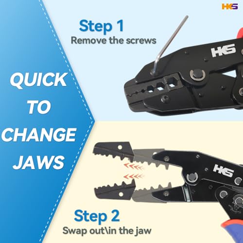 HKS Coax Ratchet Crimping Tool Set for Coaxial RG Cable RF Connector with 5 Changeable Dies Crimper with 5 Dies