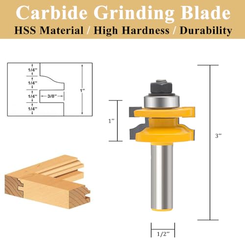 TAIWAIN 1/2-Inch Shank Tongue and Groove Flooring Router Bit Set 4 PCS, Wood Cabinet Milling Router Bits Sets Cutter, Woodworking Miter Carbide CNC Cutting Tool for Doors,Tables (5)