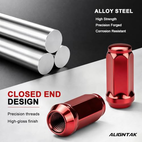 M14x1.5 Lug Nuts, 20PCS Red Closed End, 60° Conical, 19mm Hex 20
