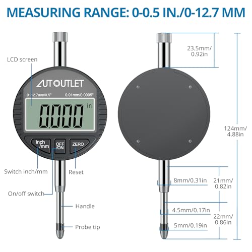 AUTOUTLET Digital Dial Bore Gauge Set 50–160mm (2–6 in), 0.01mm(0.0005”) Accuracy Precision Bore Gauge with Dial Gauge, 12 Anvils, Deep Hole Measurement Tool 2"-6"