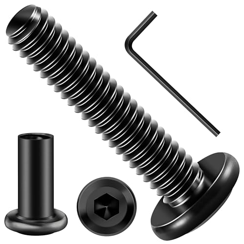 Mywish 20Set 1/4-20 Bolt Socket Cap Bolts, 1-3/4" Button Head & (20Sets) 1/4-20 x 1-1/4" Flat Head Socket Cap Screws Bolts and Barrel Nuts Kit, 304 Stainless Steel Black Oxided Fully Thread 1/4 Furnit