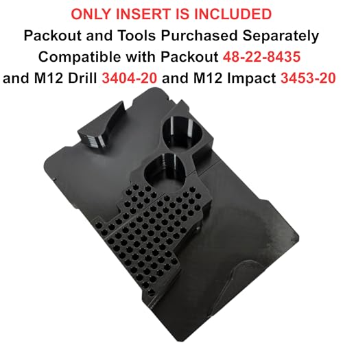M12 Fuel Drill Driver (3404-20) and 1/4in Impact (3453-20) Insert Organizer Liner for Milwaukee Packout Compact Case 48-22-8435. Drill, Impact, M12 Battery, and Bit Storage Organizer
