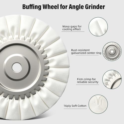 8" Airway Buffing Wheels for 4.5" Angle Grinder, 10PCS Buffer Polisher Wheel for Car, Aluminum Metal Polishing Wheel Pad and Compound Kit for Mirror Finish (5/8" Arbor Hole)