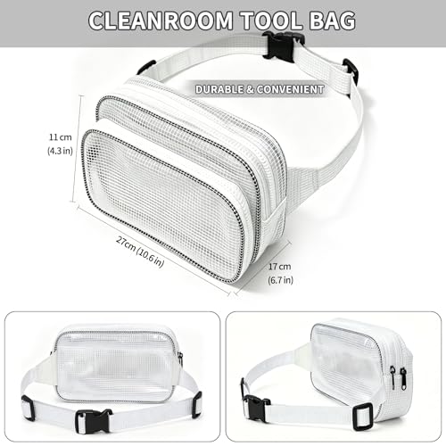 Anti-Static Cleanroom Tool Belt Bag - 10.6 Inch Transparent Fanny Pack PVC Waist Bag for Work Travel and Daily Use White 1
