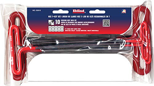 EKLIND 53910 Cushion Grip Hex T-Key allen wrench - 10pc set SAE Inch Sizes 3/32-3/8 9in series One Size