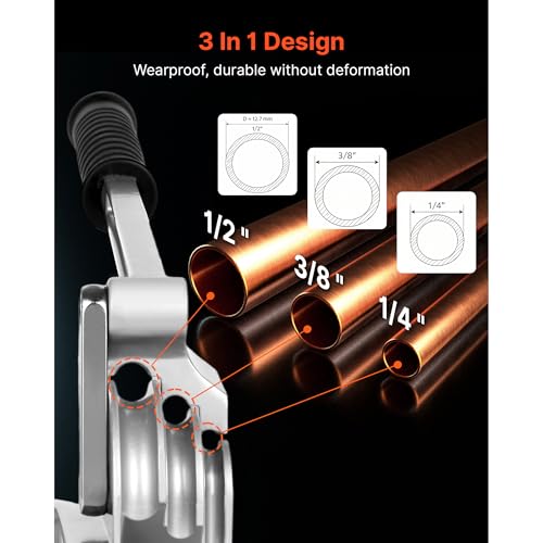 VEVOR Pipe Tube Bender, 1/4", 3/8", 1/2" (12.7 mm) OD, 3 in 1 Manual Level Tube Bender, 180° Copper Aluminum Pipes Bending Tools for HVAC, Pneumatic and Automotive Lines（NOT FOR PLUMBING）