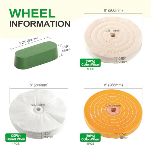 6PCS 8 Inch 5/8" Arbor Hole Polishing Wheels Kit for Bench Grinder