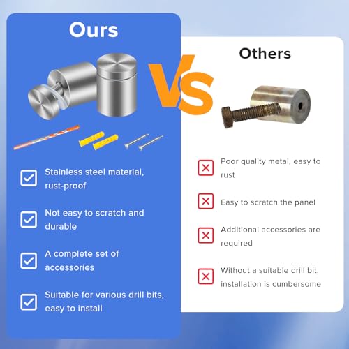 48 Pcs 1" X 1" Standoff Screws for Acrylic,Stainless Steel Standoff Screws,Wall Sign Standoff Mounting Hardware Advertising Glass Standoff Nail 48 1 x 1 IN