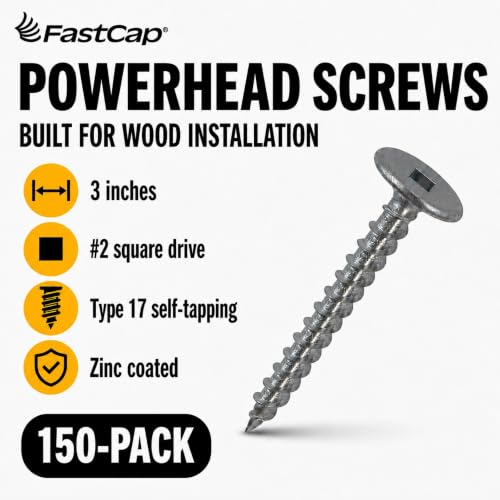 FastCap PowerHead Wood Screws, 3", #2 Square Drive, 150-Pack No. 8