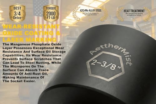 3/4" Drive 2-3/8" Deep Impact Socket Using in Wheel bearing locknuts,CrMo Steel with Heat Treated,Up to 1000 ft-lbs 2-3/8 inch 3/4 inch square-drive