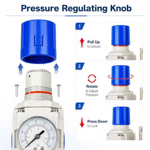 BLCH 1/2" NPT Air Compressor Filter - Air Pressure Regulator Filter Combo,Compressed Air Dryer AW4000-04 Semi-Auto Drain Poly Bowl Gauge 0-160 PSI 5μm