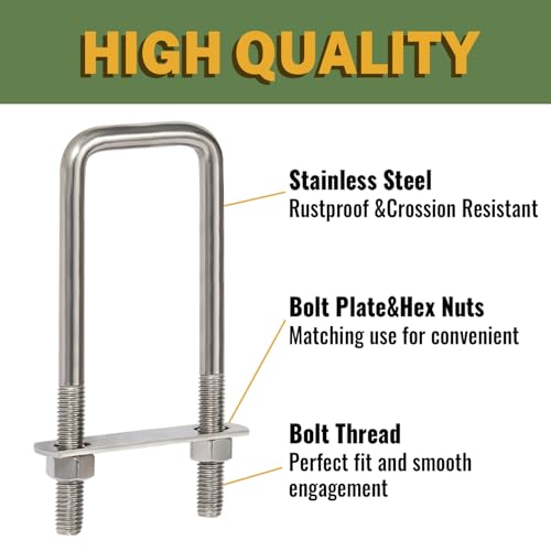 LIONMAX U Bolts 2 Inch Wide, 5 Pack, 1/2" D x 2-1/16" W x 6-5/16" L, M12 1/2x2-1/16x6-5/16
