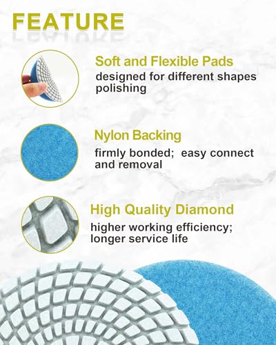 Wet Diamond Polishing Discs - 12 Pieces 100 mm Diamond Polishing Pad Grit 50 x 4/100 x 4/200 x 2/400 x 2 with M14 Support Pad + Adapter for Granite Marble Artificial Stone Quartz for Angle Grinder Set2