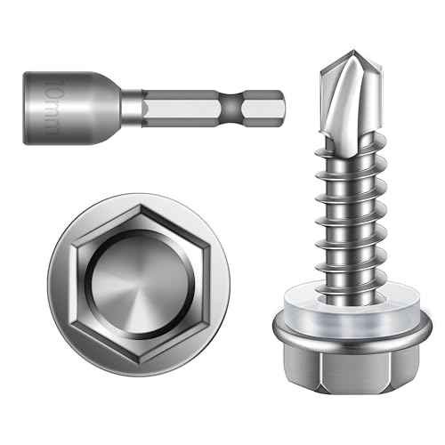 Mywish M10 x 20mm 20Pcs Flat Head Hex Socket Cap Screws Bolts & 200pcs #14×1" Self Drilling Screws for Metal, Self Tapping Screws, Hex Washer Head Self Drilling Screws, Furniture Bolts Full Thread