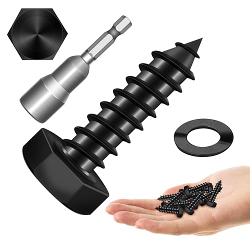 Mywish (20Sets) 1/4" x 1" Hex Head Lag Bolts & 50Pcs 4 Inch Wood Screws, #14 x 4 Heavy Duty Outdoor Wood Screws Assortment Kit Deck Screws, Lag Screws Wood Screws, Black Timber Screws Lag Bolts
