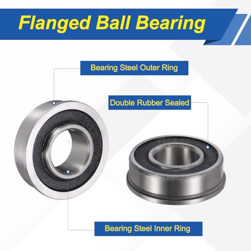sourcing map 8Pcs Flanged Ball Bearing, ID 5/8" x OD 1-3/8" x T 1/2" (16mm ID x 35mm OD x 13mm T) Precision Ball Bearing Replacements for Lawn Mower, Wheelbarrow, Cart, Hand Trolley 16mm ID x 35mm OD x 13mm T 8