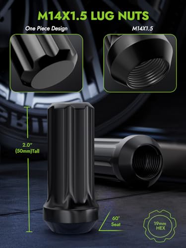 AUTOPTIM M14x1.5 Black 7 Spline Lug Nuts & Lug Nuts Socket Key