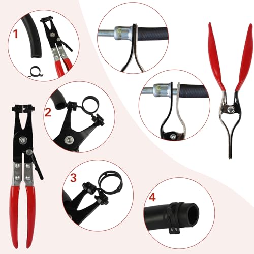 42Pcs 24-46mm Spring Hose Clamps With Swivel Flat Hose Clamp Plier Hose Removal Pliers Assortment kits -10 Large Sizes Fuel Line Clamps Made of Chrome Vanadium Steel