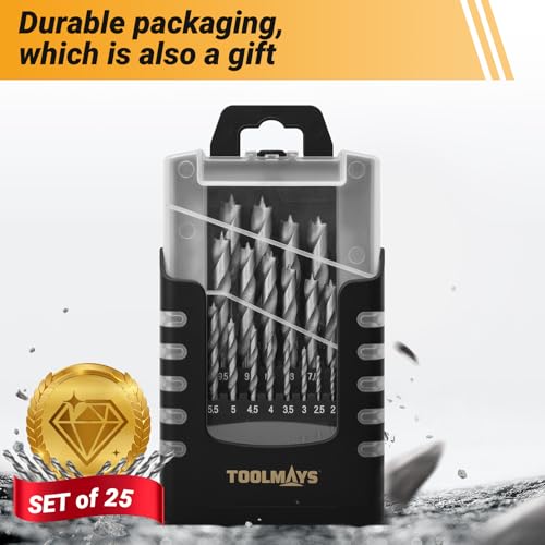25-Piece Wood Drill Bit Set HSS-G Steel Metric Size 25-Piece Metric Set