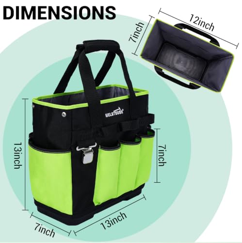 MELOTOUGH 12-Pocket Garden Tool Bag with Hard Bottom, Garden Caddy, Green, Garden Kneeling Pad,Work Gloves for Mechanic,Construction,Gardening,Yard,Warehouse