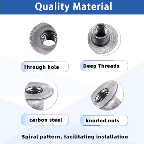 Glarks 85pcs M4 M5 M6 M8 M10 Round Base Weld Tee Nut Kit, Carbon Steel Through Hole Tee Nut, Flange Insert Female Thread T-Nuts for Hardware Fitting Fastener, Wood Furniture, Hardware Accessories